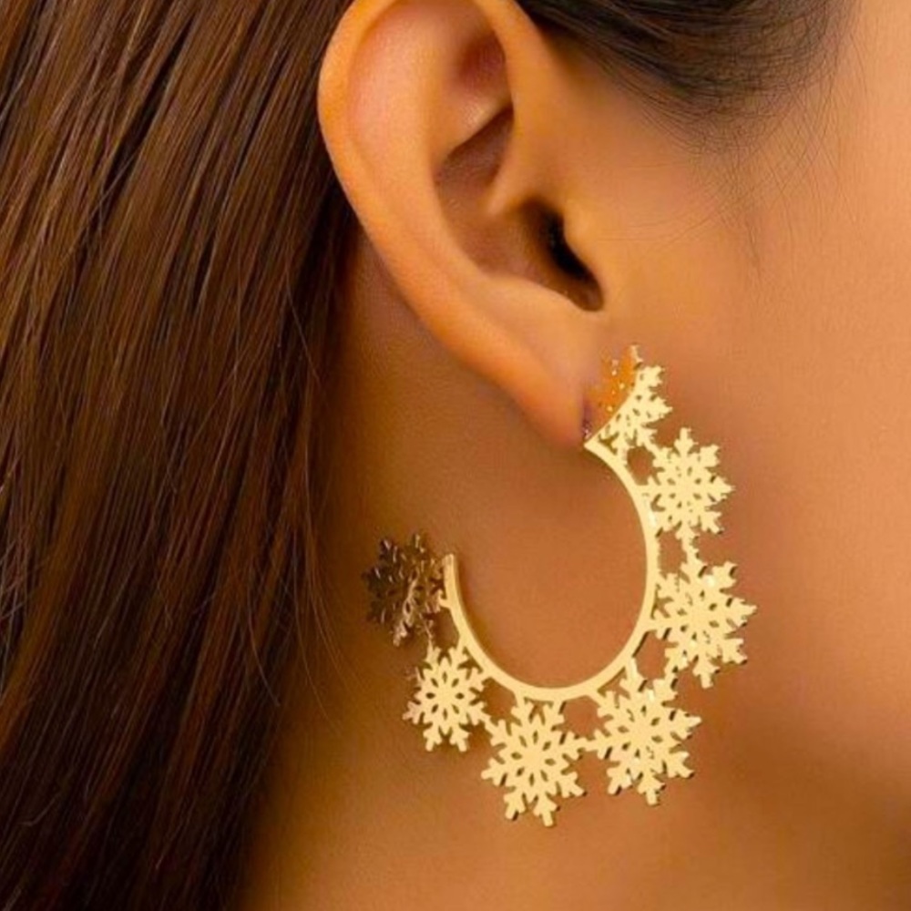 Gold Snowflake Open Hoops